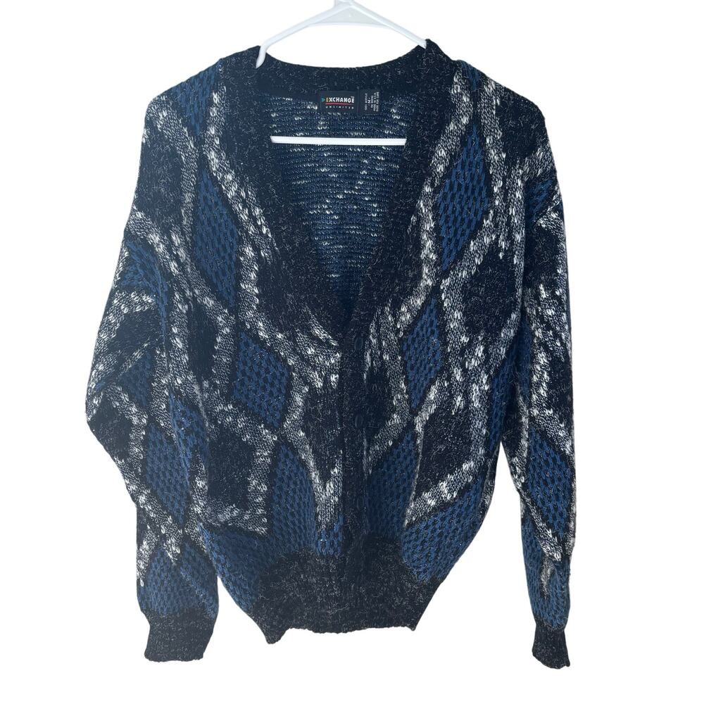 Vintage Exchange Unlimited Cardigan Sweater Eclectic Grandpa Geometric Size M